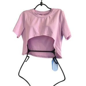 💜 HILINKER Lavender Cropped Tee – Kids 9–10Y – Soft Stretch Cotton Blend